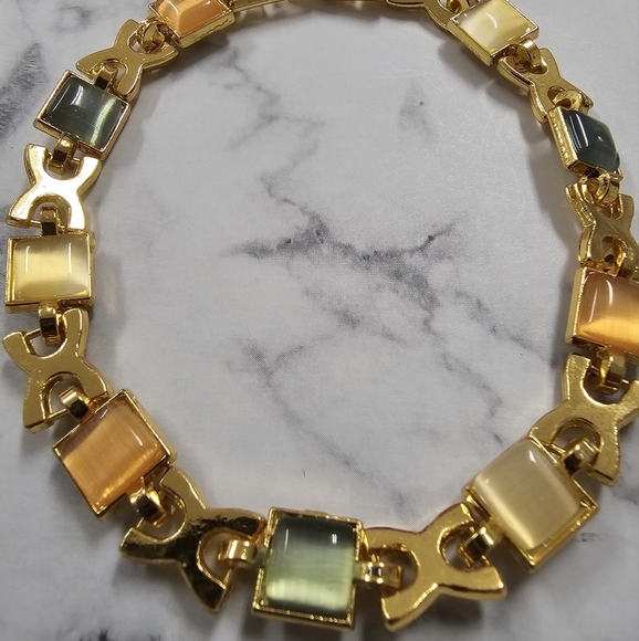 Macy's Gold and Green Geometric Link Bracelet - Picture 2 of 4